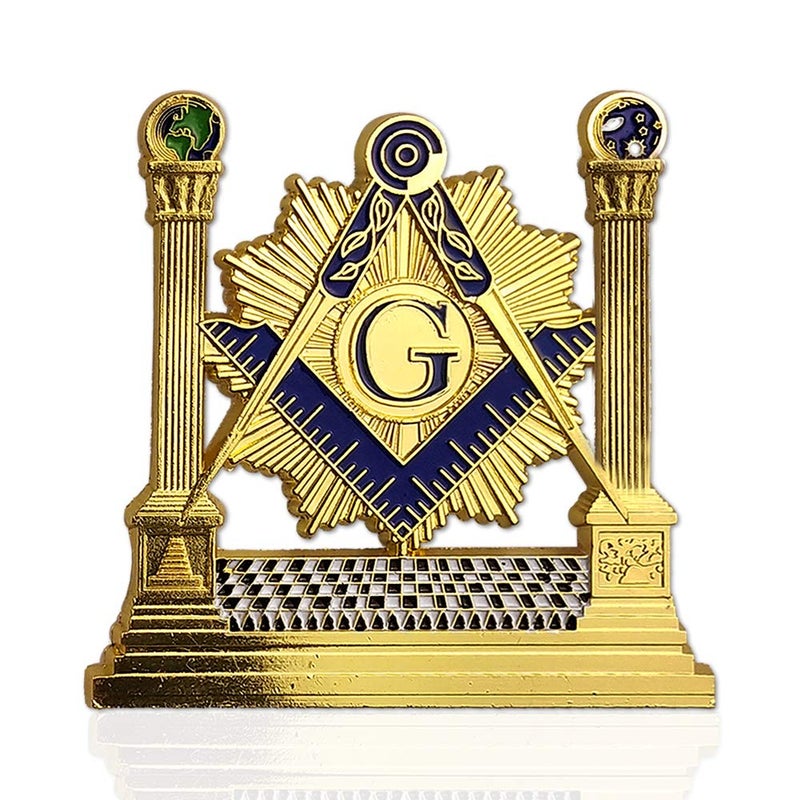 deDecoml Masonic Pillars Car Emblem Shining Square & Compass Freemason auto Badge - Image 1